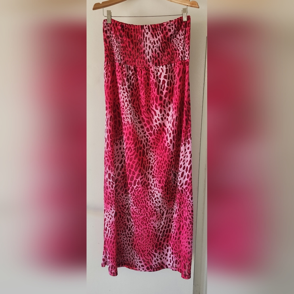 The Arte by Zenana Pink Cheetah Print Strapless Maxi Dress Size M